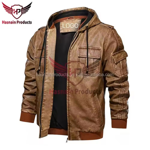 Blouson Homme en Cuir Véritable Marron à Capuche, Style Bomber Vintage, en Cuir de Vachette, avec Épaulettes et Bordures en Tricot Côtelé, Personnalisé, Classique, Chaud pour l'Hiver - Product Image 4