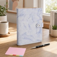 Carnet de notes A5 personnalisé rechargeable en cuir PU à spirale 6 anneaux, avec pochettes, intercalaires et 80 feuilles de papier de rechange, motif marbré bleu, idéal comme cadeau