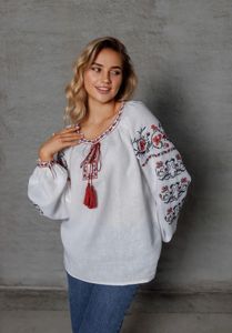 Top tejido de punto rumano vintage con diseño de borlas bordadas Tela de popelina de manga larga para estilo informal para fiestas de verano - Product Image 6