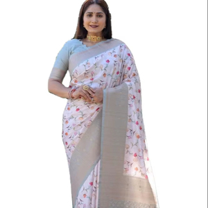 Seda Varanasi suave con estampado digital elegante y colección de Sari Grand Palau para mujer - Product Image 1