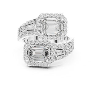 Bague en or jaune 14 carats avec émeraude et diamant rond et cultivé en laboratoire pour femmes |   Nouveau diamant cultivé - Product Image 3