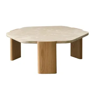 Nature Matte Finished Travertine coffee Table Coffee Table Customized Stone Block hexagon Travertine Dining Table