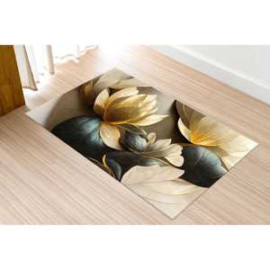Alfombra con estampado de flor de loto: alfombra de lujo con diseño botánico colorido para pasillo, escalera y baño, diseño moderno, alfombra suave no tejida - Product Image 4