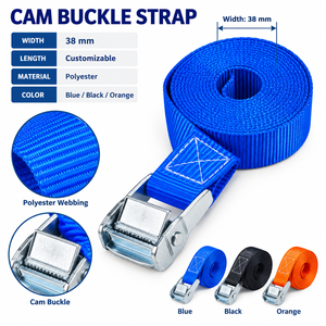 Sangle d'arrimage à boucle à came 38 mm en polyester 450 kg sans crochet pour remorque, transport de marchandises, usage intensif, fourniture d'usine, OEM - Product Image 4