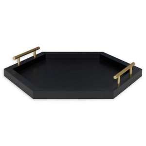 Bandeja de servir de madera con acabado en acero inoxidable y nogal, de aspecto elegante, con borde y asas de diseño, para el hogar, hoteles y bodas. - Product Image 5