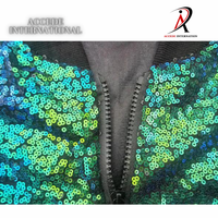 Veste bomber en soie à paillettes respirante de qualité supérieure pour femmes, avec manches longues scintillantes et fermeture éclair sur le devant