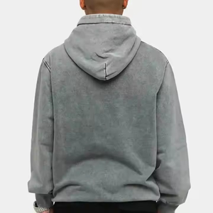 Sudadera con capucha de lavado ácido de algodón 100% de Venta caliente para hombres ligero de secado rápido hecho a medida con impresión de logotipo OEM sólido - Product Image 3