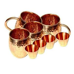 Juego de 4 tazas de mula de cobre hechas a mano, textura martillada, multiuso con asa, tapa a prueba de fugas, aislamiento al vacío, taza de café - Product Image 4