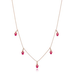 Collier en argent sterling 925 fait main avec pendentif Hamsa émaillé rose, vente en gros de bijoux artisanaux - Product Image 1