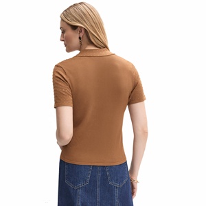 เสื้อโปโลพลอยเทียมสำหรับผู้หญิงเสื้อกอล์ฟสีชมพู100ผ้าฝ้ายปักโลโก้คอปกแบบเรียบ - Product Image 3