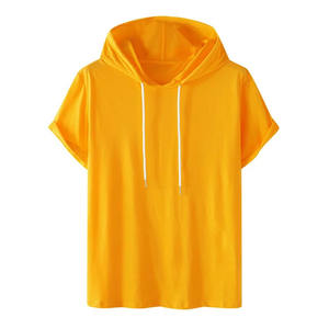 Men's 100% Cotton Gym <b>T</b>-<b>Shirts</b> Casual Solid Fashion <b>Hooded</b> Pullover <b>with</b> Short Sleeves Sports Top - Product Image 1