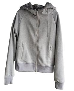 Laine d'agneau grise Double fermeture éclair Hoodies vêtements pour femmes taille mince à capuche femmes sweats à capuche confortables - Product Image 1