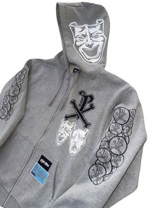 Fermeture à glissière complète, Street Oversized Acid Wash Loose Box Fit Cropped Hoodies pour homme Heavyweight Paint basics coton mélangé - Product Image 2