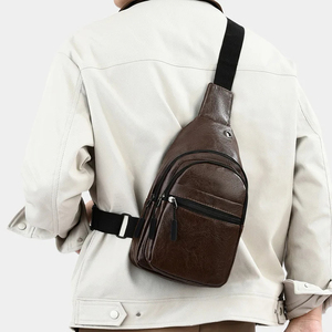 Bolso de pecho minimalista para hombre, bolso de hombro, cierre de cremallera de cuero sintético, 30 cm x 18 cm x 6 cm, impermeable, uso diario - Product Image 5