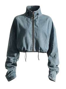 New Stylish Designer Winter <b>Denim</b> Jackets Men <b>Coats</b> Patchwork Stand Collar Long Sleeve Spliced Drawstring Front Streetwear <b>Coat</b> - Product Image 2