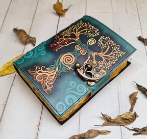 วารสารหนังแม่โลกพร้อมกระดาษมีขอบหยักหรูหราหนังสือนิทานสะกดสูตรผูกเกลียวและสมุดบันทึก - Product Image 3