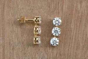 Sterling Silver 14K <b>Gold</b> Plated 2 Ct Oval Cut Moissanite Diamond Luxury Bezel Set <b>Stud</b> <b>Earrings</b> - Product Image 5