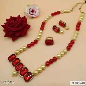 Red Royal White & Grey Pearls Necklace 3 Line Pearl Necklace Manufacturer <b>for</b> WOMEN USA EUROPE WOMEN BEST BULK BUY SALE - Product Image 5