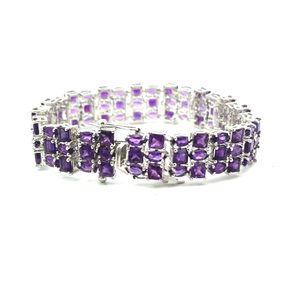 Luxe véritable améthyste Triple rangée Tennis Bracelet Unique février pierre de naissance fête de mariage accessoire bijoux cadeau - Product Image 3