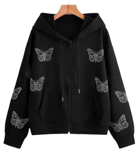 Sweat à capuche unisexe en polaire chaud avec motif en strass, 100% coton, impression numérique, streetwear d'hiver, acheteurs en gros - Product Image 1