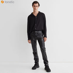 Pantalon en cuir décontracté pour homme de haute qualité, impression de logo personnalisée, poids moyen, anti-froissement, respirant, coupe droite, taille mi-haute, hiver - Product Image 6