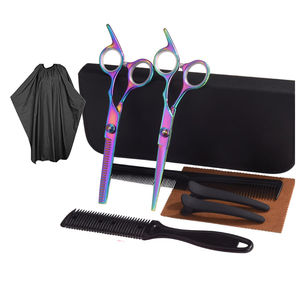 Ciseaux à cheveux professionnels multicolores 440C Lames convexes argentées Japan 440C Ciseaux de beauté à manche en acier inoxydable avec pointe pointue - Product Image 1