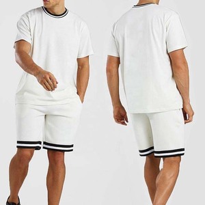 Wholesale Customized Design Solid High Quality Summer Breathable Knitted <b>Fleece</b> Short-sleeved <b>Men</b> T <b>Shirt</b> Matching Shorts Twin - Product Image 3
