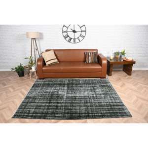 พรมตุรกีขนาด 5.2x6.8 ฟุต (160x207 ซม.) ลายตารางสีดำสไตล์วินเทจ - Product Image 1