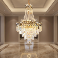 Lustre d'escalier MICUP à prix d'usine, long, pour hall d'hôtel, en or, moderne, en cristal K9, de luxe pour villa, avec contrôle par application, garantie de 3 ans