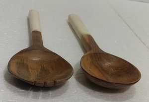 Ensemble de 2 cuillères à servir en bois de manguier naturel et en os, cuillère à servir pour accompagnement, qualité supérieure, fabrication artisanale - Product Image 2
