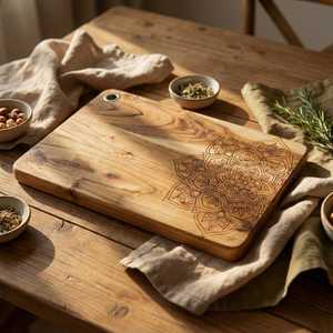 Planche à découper en bois mandala, planche à découper en bois d'acacia faite à la main, design gravé au laser, planche de cuisine de qualité supérieure pour la décoration de la maison - Product Image 2
