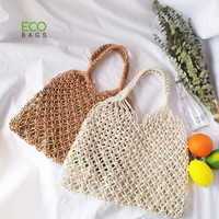 Bolsa de Mano Moderna Ecológica de Macramé, Bolsa de Hombro Reutilizable de Lona con Diseño de Letras y Logotipo Personalizado, Tamaño Mediano para Compras