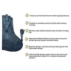 100% Gants de fauconnerie en cuir de vachette Accessoires de chasse personnalisés avec logo de broderie d'aigle et conception de piège à animaux Hawk - Product Image 5