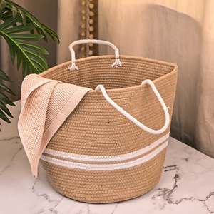 Jute Grey Oval Tote <b>Storage</b> <b>Basket</b> with Handles Stylish and Durable - Product Image 2