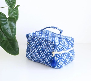 Grande trousse de maquillage vintage en coton matelassé écologique, à fermeture éclair florale, résistante à l'eau, pour l'organisation, pliable, compagnon de voyage - Product Image 2