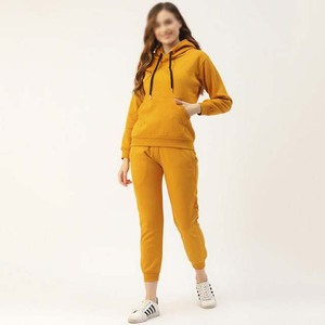 Bulk Wholesale <b>Women</b> Hooded <b>Tracksuit</b> Set Cotton Fleece Custom Logo Eco-Friendly Heavyweight Casual <b>Yellow</b> Color - Product Image 2
