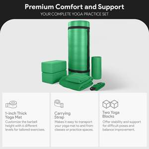 Set Yoga Verde 7 Pezzi BalanceFrom, Accessori Fitness Inclusi Tappetino, Cinghia Elastica e Ginocchiere - Product Image 2