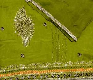 Costumes en organza brodés à la main non cousus de créateur moderne pour femmes vêtements de fête traditionnels indiens et pakistanais à la mode - Product Image 2