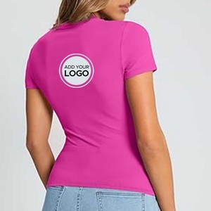 Camisas de manga corta acanaladas para mujer, camiseta informal con cuello de pico, Camisetas básicas ajustadas en capas, Tops para salir a entrenar a la moda - Product Image 6