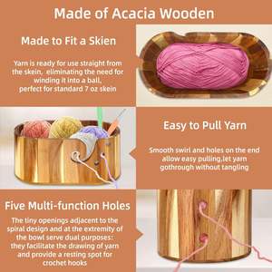 Acacia Wood Large Yarn Bowl for Crocheting and <b>Knitting</b> for Needlework Crafts and Yarn <b>Storage</b> - Product Image 3