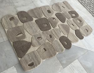 Juego de alfombras de diseño abstracto de lana y goma con mechones a mano ecológicos de lujo, alfombras duraderas de Color Natural personalizadas para puerta - Product Image 4