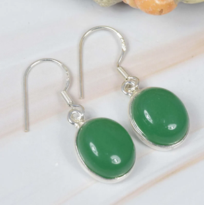 Haute qualité 925 boucles d'oreilles en argent Sterling vert Onyx forme ovale fait à la main classique bijoux fins pour les fêtes usine directe - Product Image 1