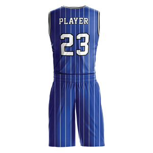 Conjunto de Uniforme de Baloncesto Personalizado con Rayas Azules, 100% Poliéster, Número 23, Cuello en V, Sin Mangas, Malla Transpirable de Secado Rápido para Adultos - Product Image 4