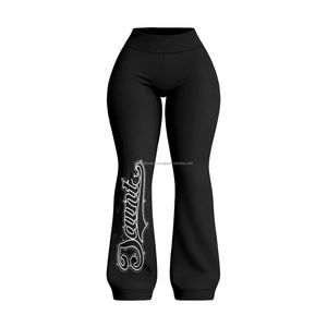 กางเกงขายาวผ้าโพลีเอสเตอร์ผสมสแปนเด็กซ์ 300 GSM คุณภาพพรีเมียม ยืดหยุ่นได้ดี สีดำล้วน ดีไซน์โลโก้ประดับคริสตัล - Product Image 2