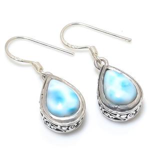 Pendientes de piedras preciosas Larimar, joyería para mujer, joyería de estilo bohemio de plata, pendientes hechos a mano de tendencia de Plata de Ley 925, regalo para - Product Image 1