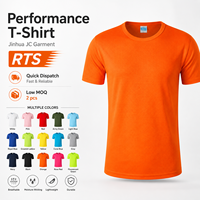 T-shirt orange uni prêt à expédier en gros, logo personnalisé, faible MOQ, respirant, en polyester, à manches courtes, pour hommes et femmes