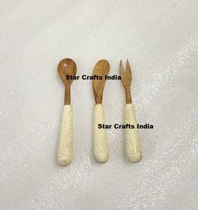 Haute Qualité Blanc Résine Poignée Bois Salade Serveur Ensemble Cuillère À Mélanger Artisanat Indien Incrustation Conception Cuillère Ensembles pour Le Dîner - Product Image 6