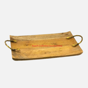 Plateau de service en bois de manguier fabriqué à la main en laiton accent floral plateau décoratif pour la maison écologique pour tous les événements pour la restauration - Product Image 6