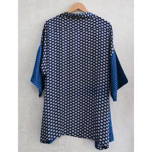 Robe de chambre courte en soie décontractée respirante grande taille, imprimé indien patchwork, longueur genou, robe de nuit d'automne, vêtement de maison confortable - Product Image 4