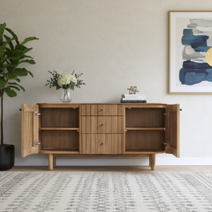 Felix Mid Century Solid Teak <b>Wood</b> Media Console <b>Cabinet</b> with 3 Drawers and Customized Finish <b>for</b> <b>Living</b> <b>Room</b> Furniture - Product Image 4